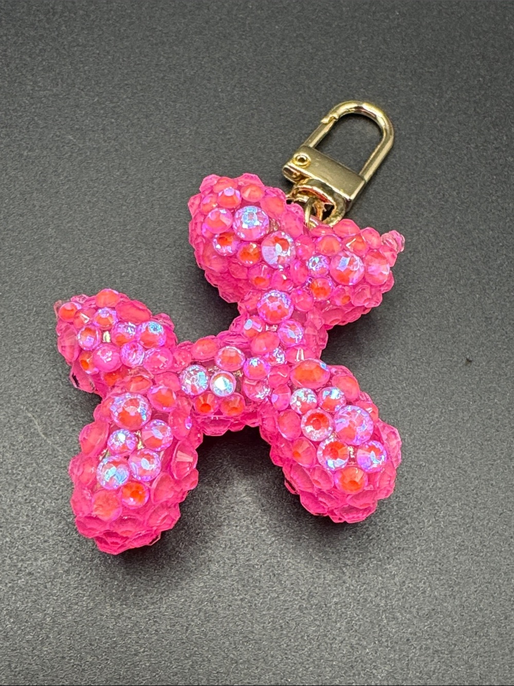 Handmade Hot Pink Crystal Bedazzled Balloon Dog Keychain Bag Charm